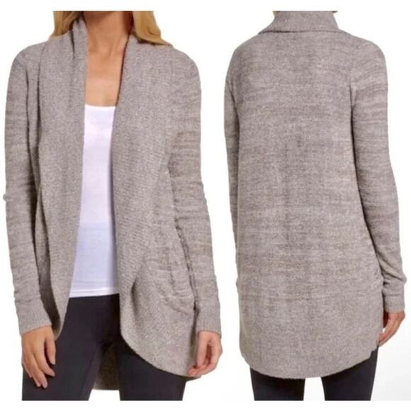 Barefoot Dreams Sweaters - Barefoot Dreams Womens CozyChic Lite® Circle Cardi Taupe Soft Comfy Loungewear M